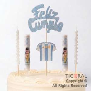 ADORNO DE TORTA SET ESCUDO ARGENTINA VELA CAMISETA 2 VELAS Y 2 BENGALAS x 1